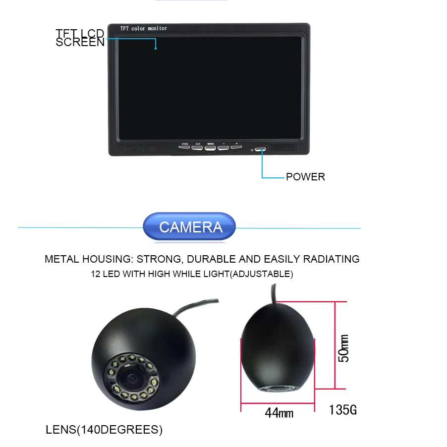 20m Cable  7'' 1000TVL HD Wate - Underwater Camera ulasan dan harga